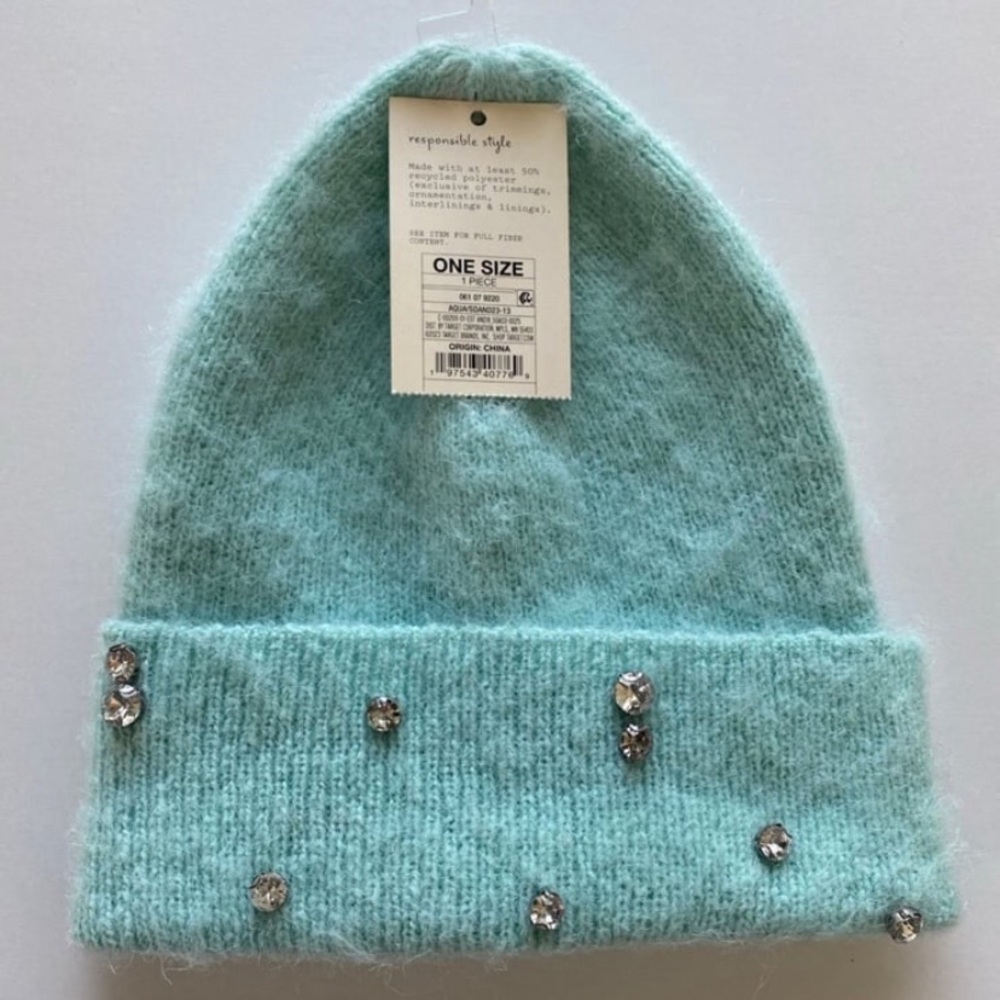 A New Day Aqua Bling Winter Beanie NWT